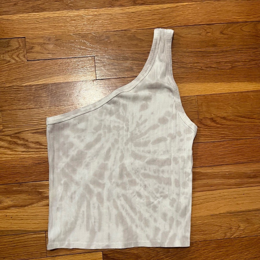 American Eagle Outfitters One-Shoulder Cream Ribbed Tank Top
